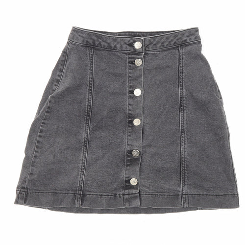 Missguided Womens Black Cotton A-Line Skirt Size 8 Button