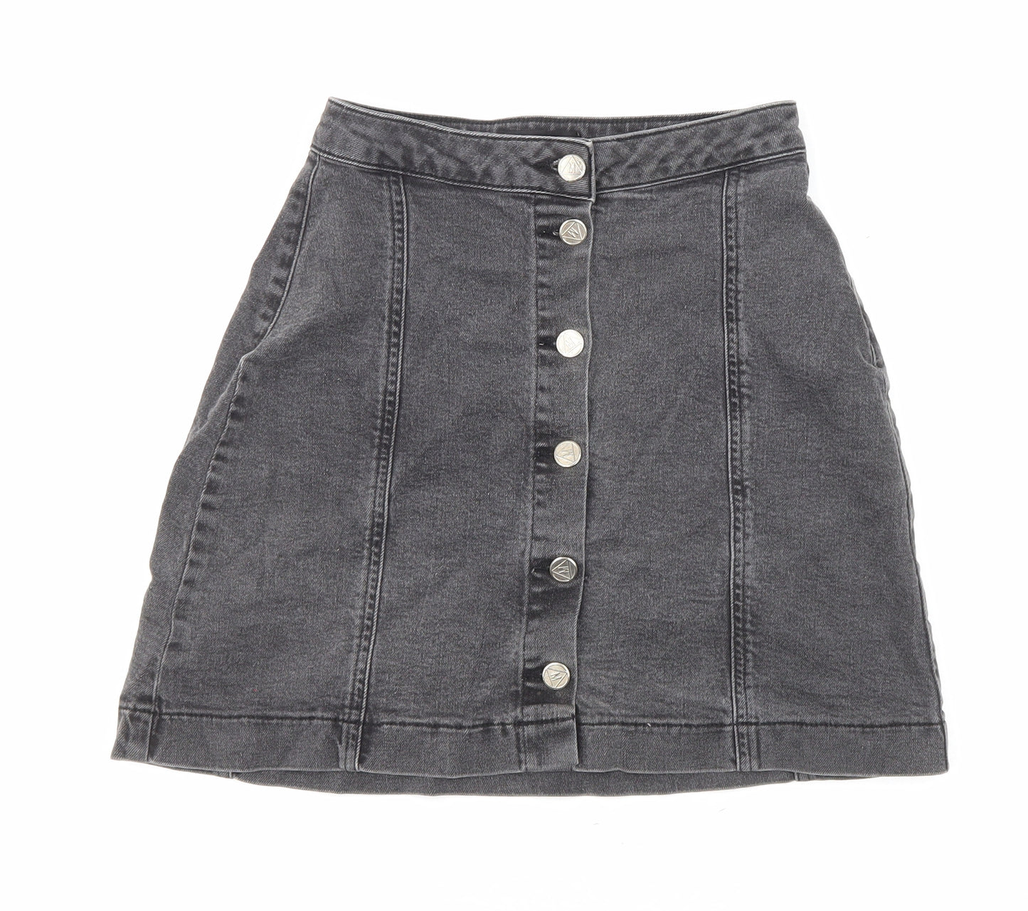 Missguided Womens Black Cotton A-Line Skirt Size 8 Button