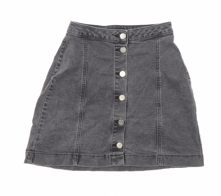 Missguided Womens Black Cotton A-Line Skirt Size 8 Button