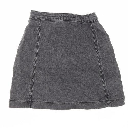 Missguided Womens Black Cotton A-Line Skirt Size 8 Button