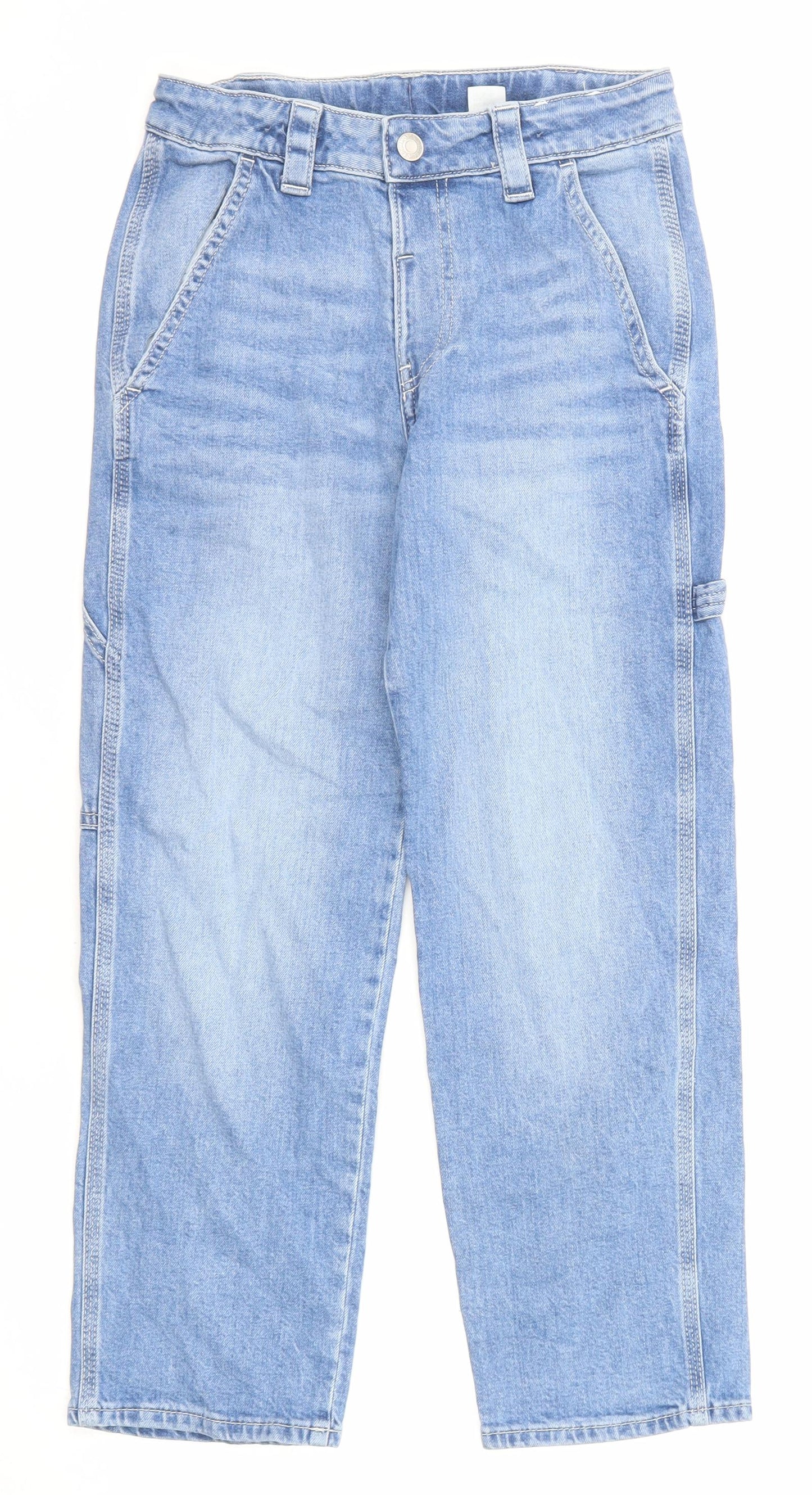 H&M Girls Blue Cotton Straight Jeans Size 9-10 Years Regular Zip