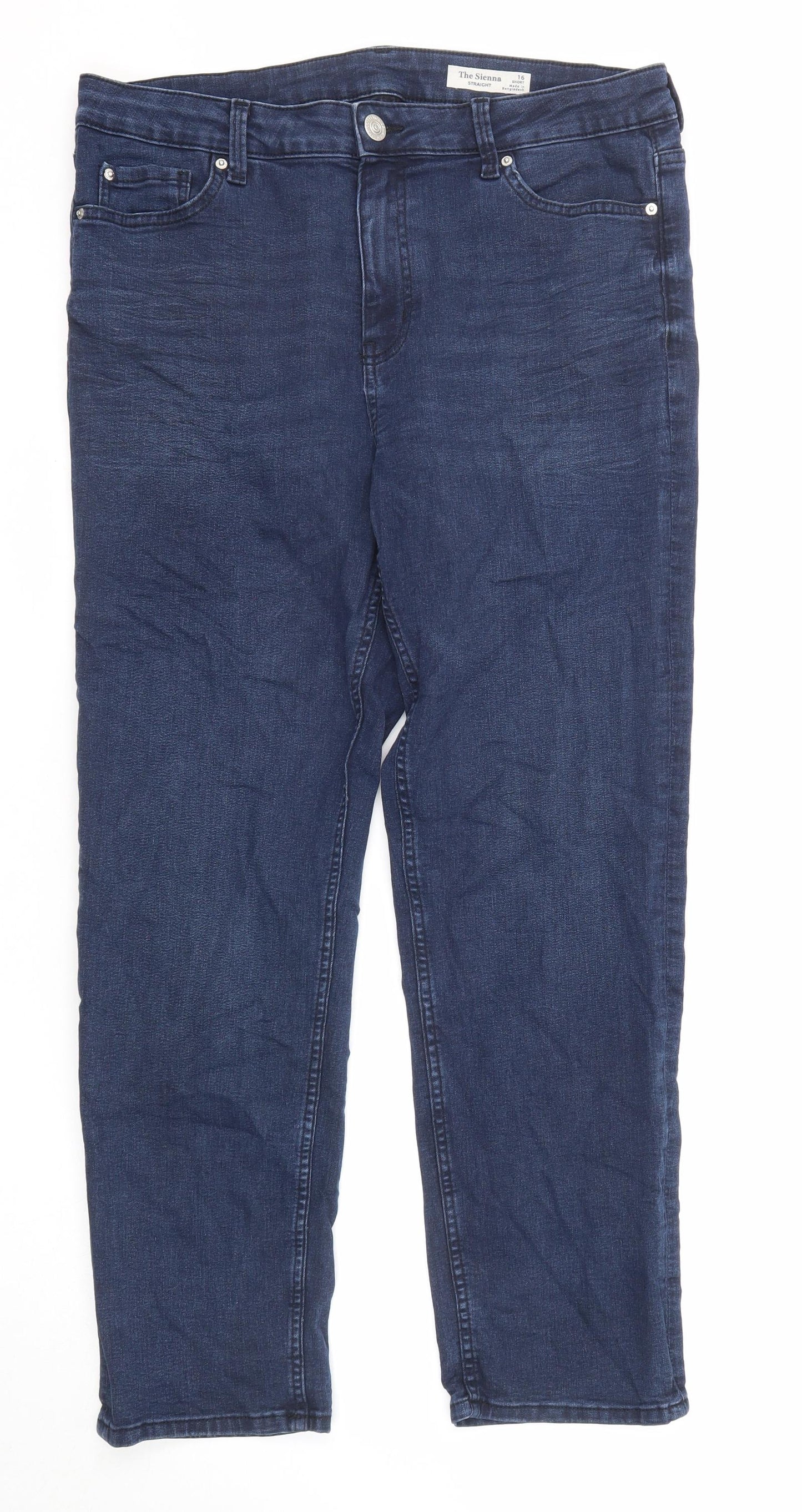 Marks and Spencer Womens Blue Cotton Straight Jeans Size 16 Regular Zip