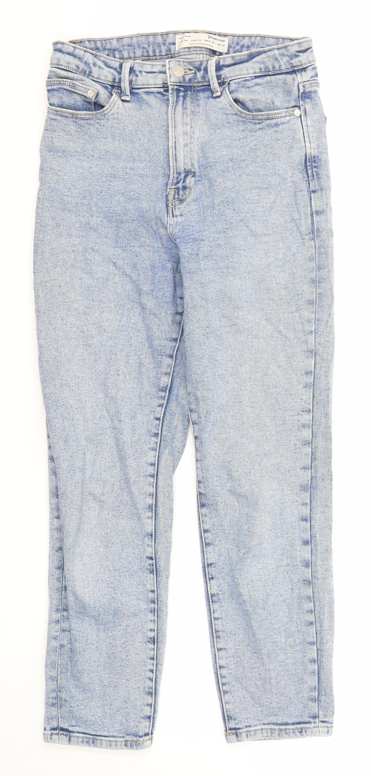 Stradivarius Womens Blue Cotton Tapered Jeans Size 10 Regular Zip