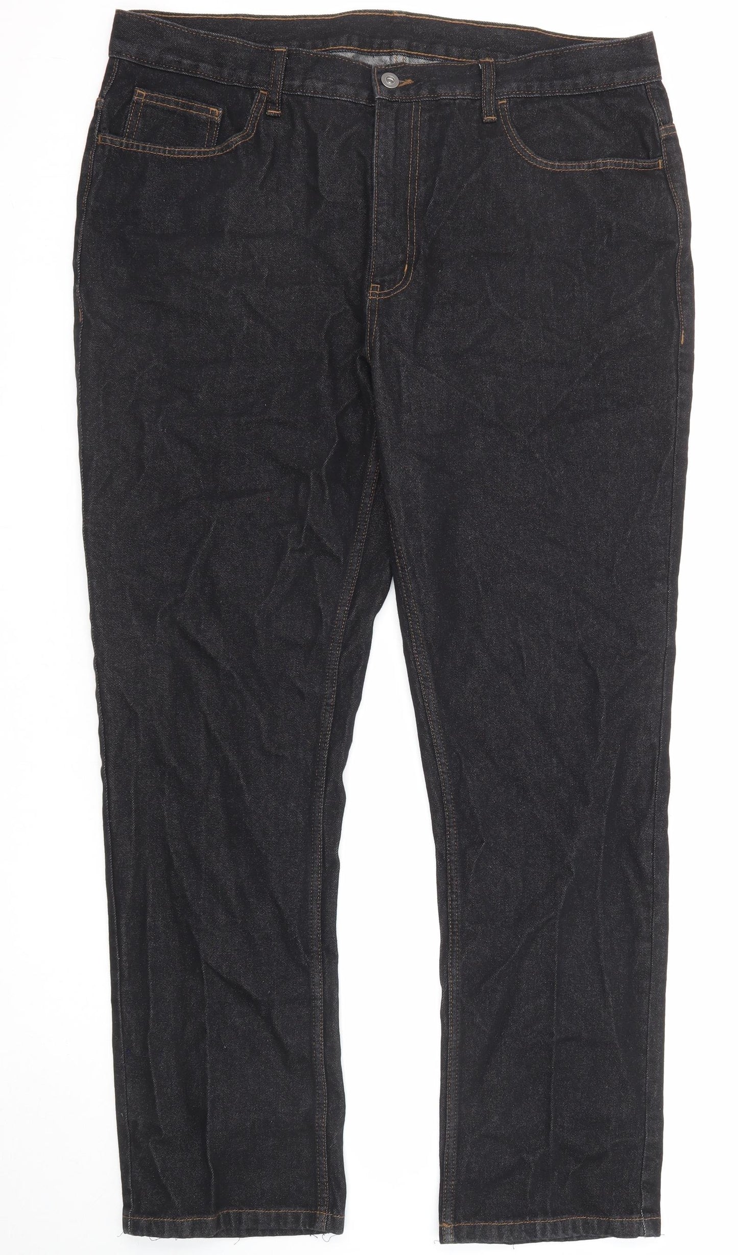 George Mens Black Cotton Straight Jeans Size 40 in L32 in Regular Zip