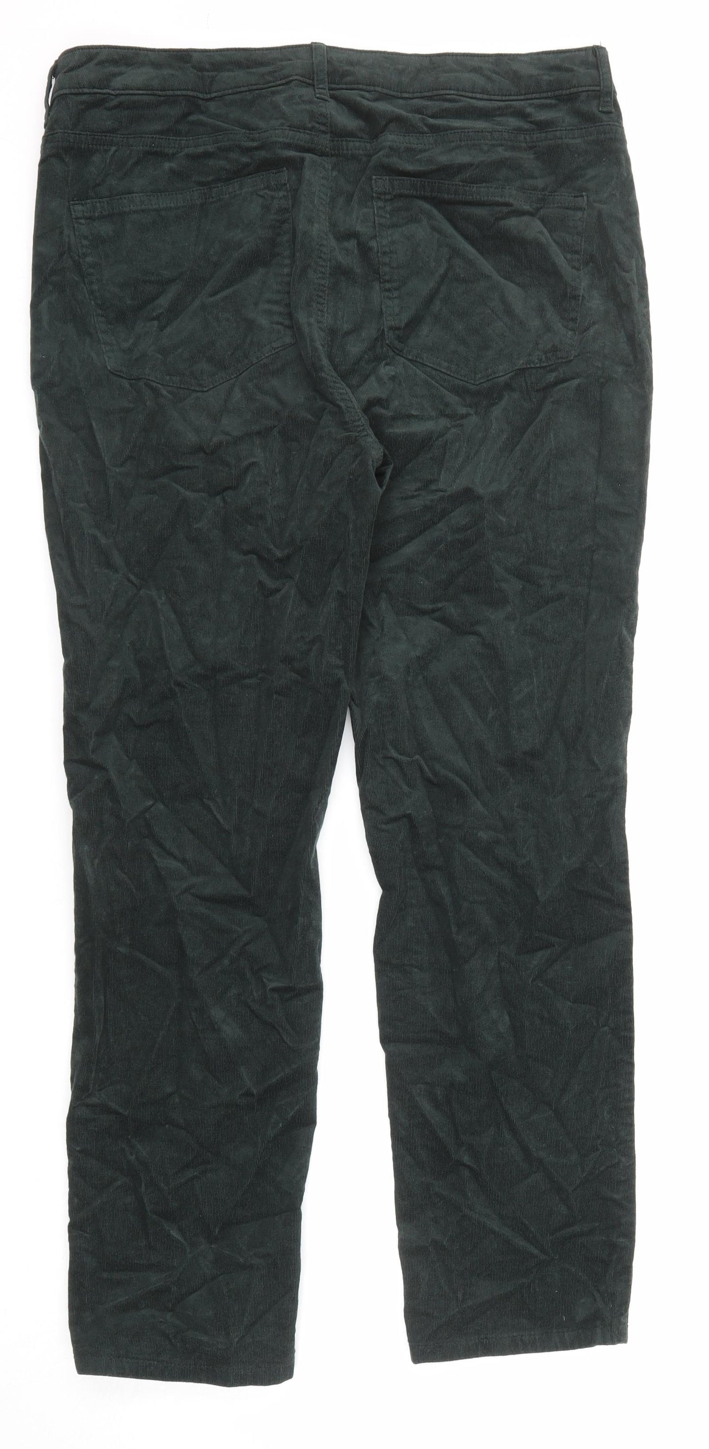 Marks and Spencer Womens Green Cotton Trousers Size 16 Regular Zip