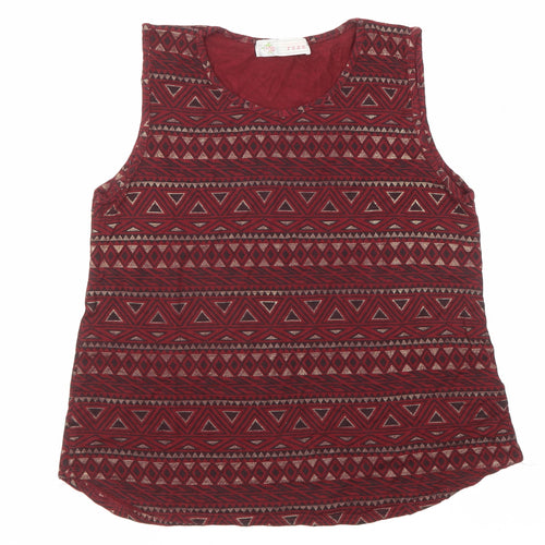 Cameo Rose Womens Red Geometric Viscose Basic Blouse Size L Round Neck