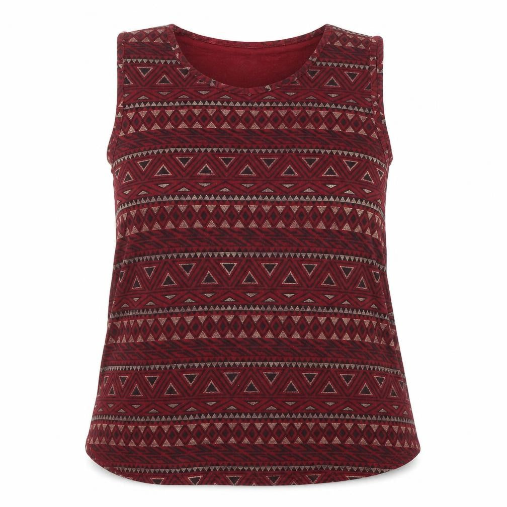 Front view of Cameo Rose women’s red geometric viscose basic blouse, size L, round neck