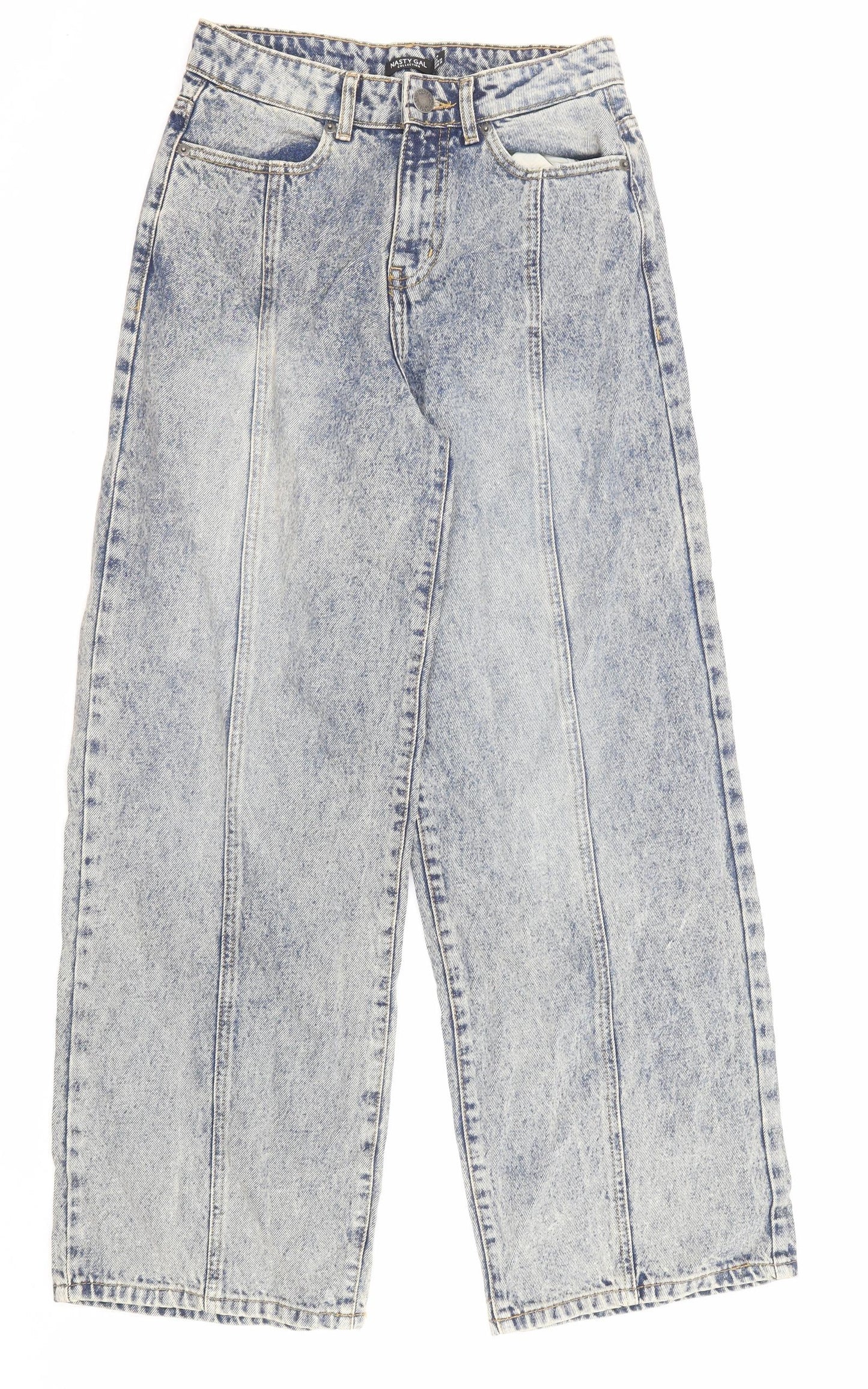 Nasty Gal Womens Blue Cotton Wide-Leg Jeans Size 10 Regular Zip