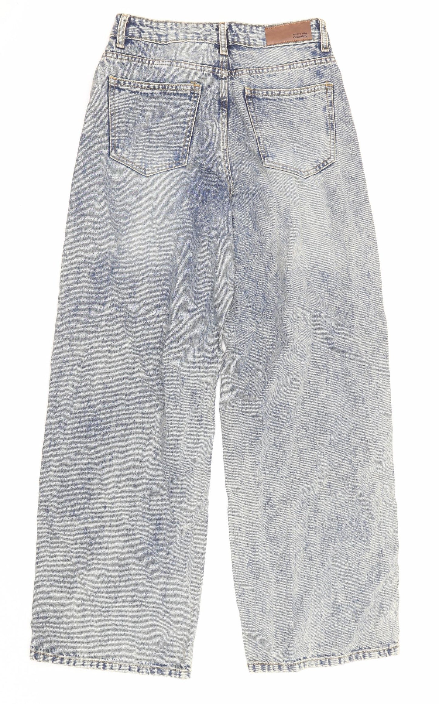 Nasty Gal Womens Blue Cotton Wide-Leg Jeans Size 10 Regular Zip