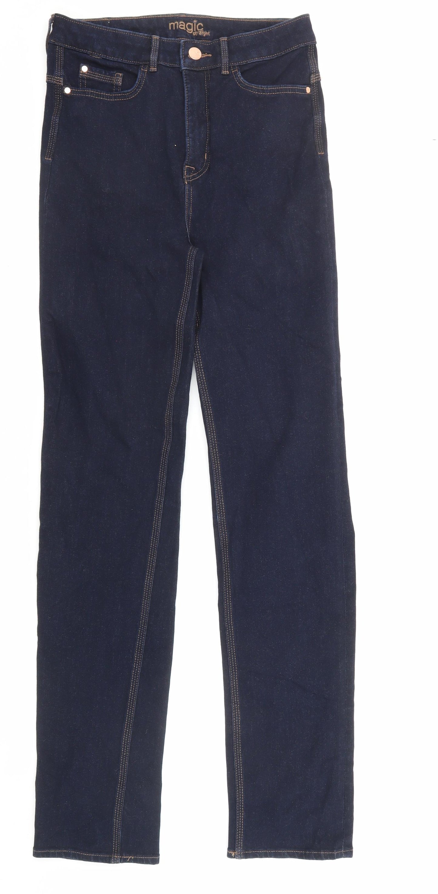 Marks and Spencer Womens Blue Cotton Straight Jeans Size 10 Regular Zip