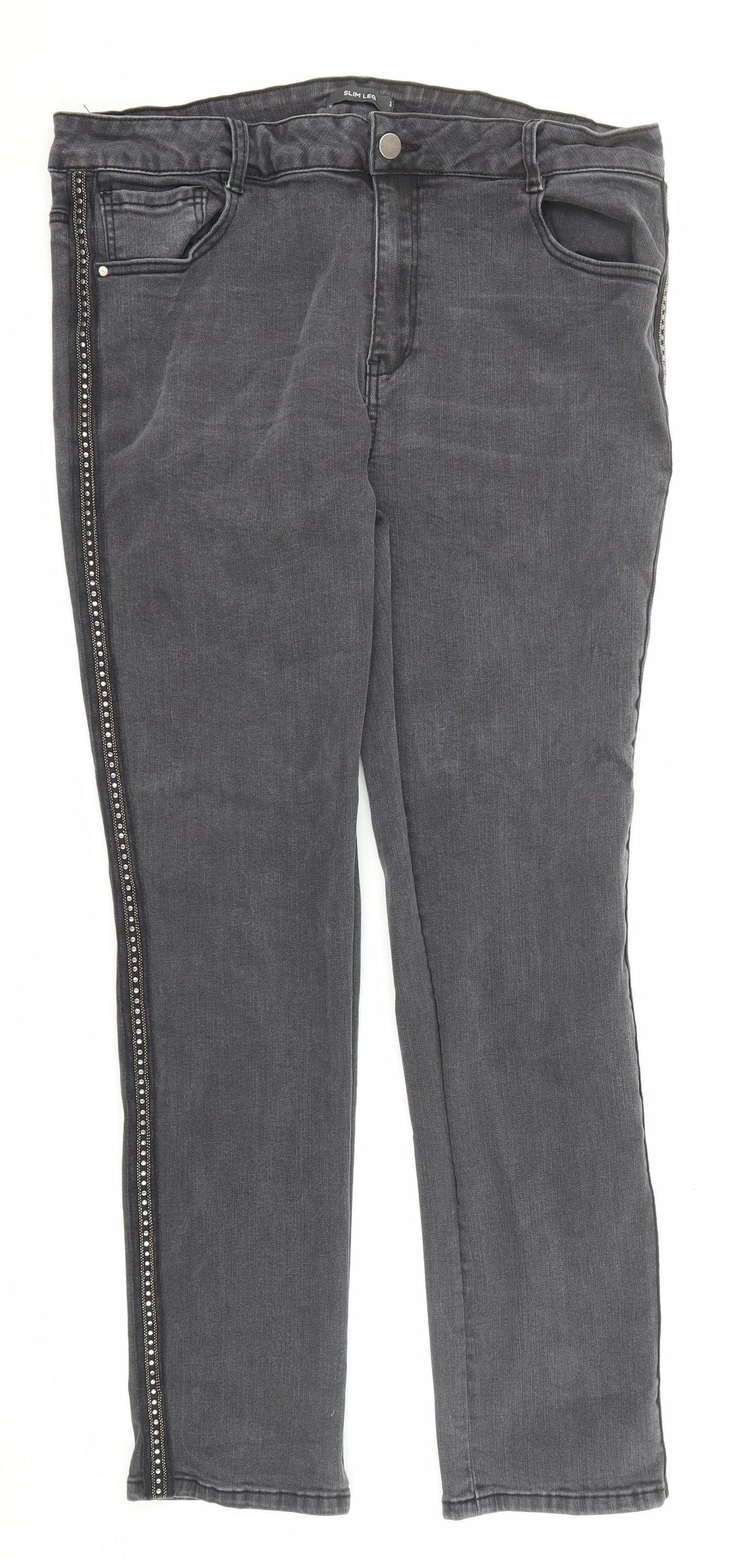 Bonmarché Womens Black Cotton Straight Jeans Size 18 Slim Zip