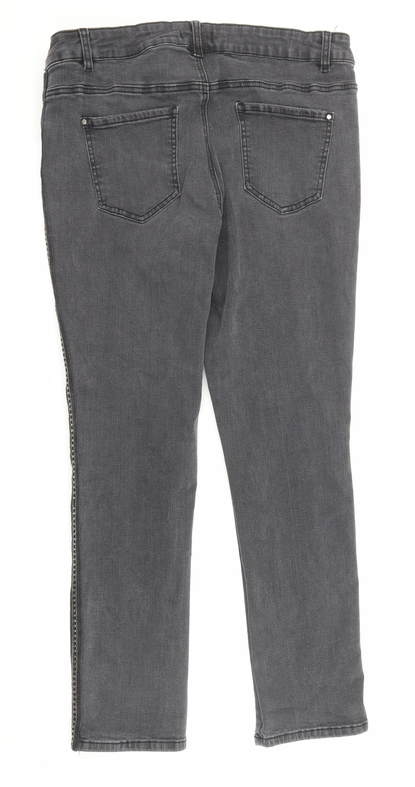 Bonmarché Womens Black Cotton Straight Jeans Size 18 Slim Zip