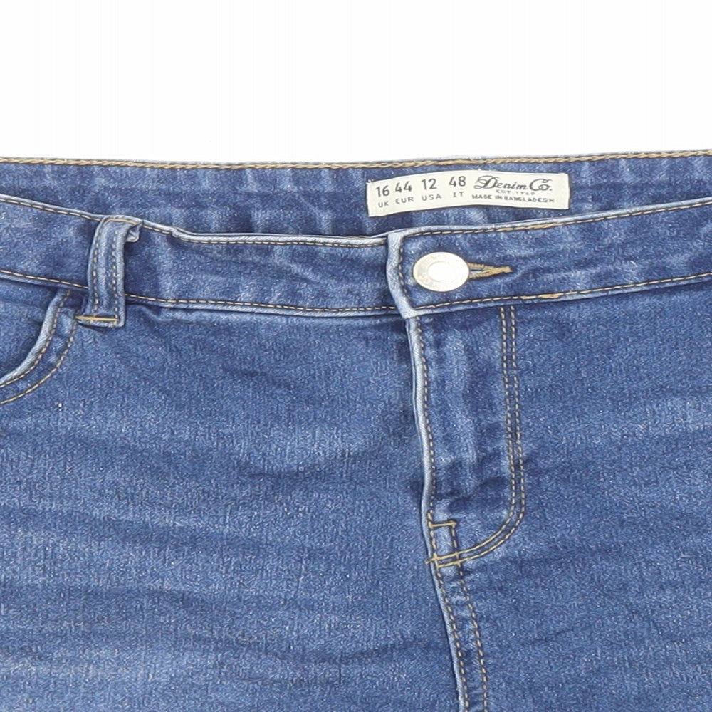 Denim & Co. Womens Blue Cotton Mom Shorts Size 16 Regular Zip
