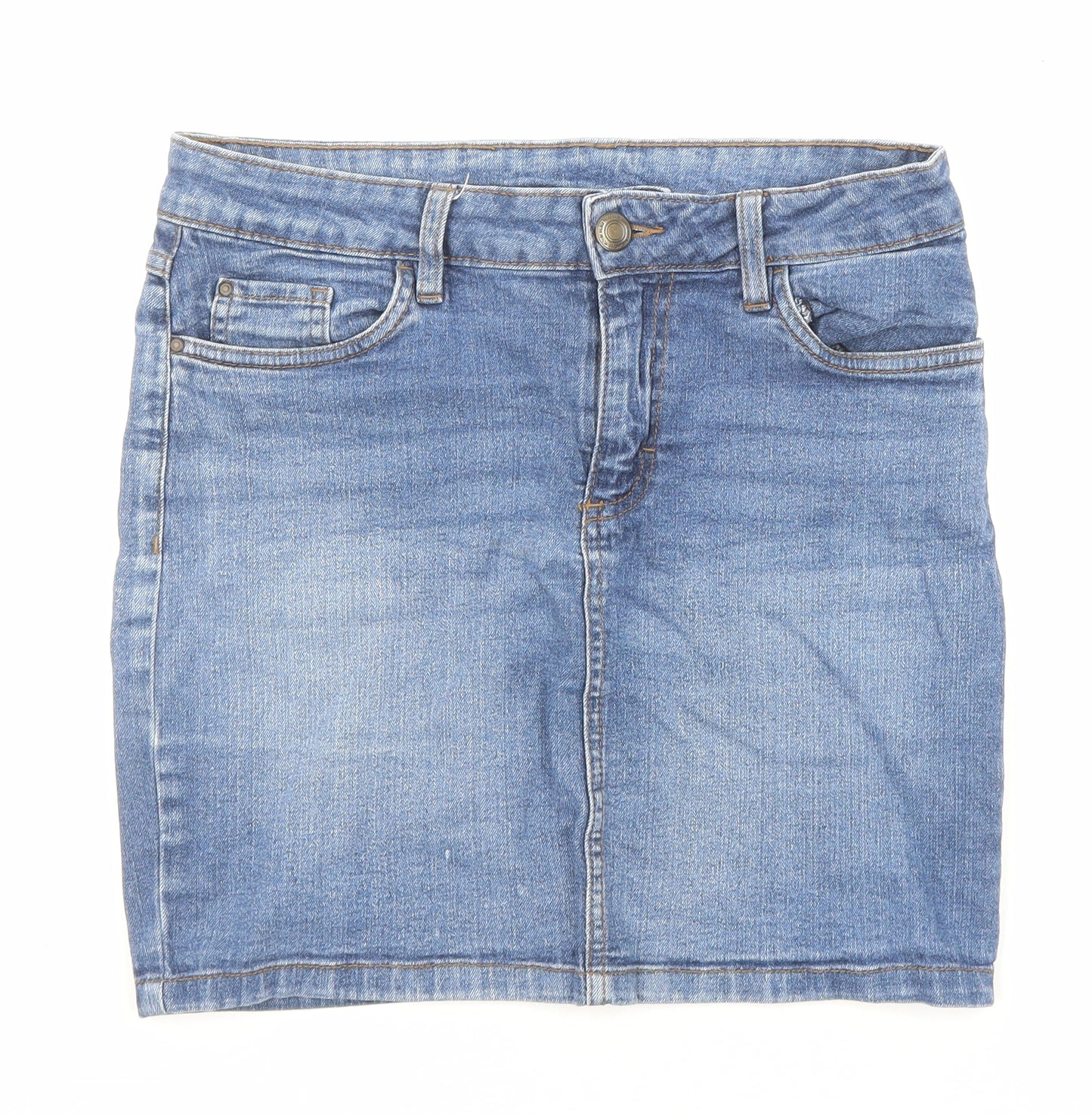 ESMARA Womens Blue Cotton A-Line Skirt Size 10 Zip
