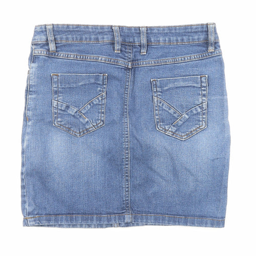 ESMARA Womens Blue Cotton A-Line Skirt Size 10 Zip
