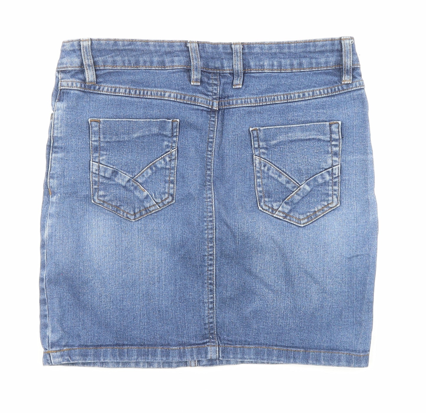 ESMARA Womens Blue Cotton A-Line Skirt Size 10 Zip