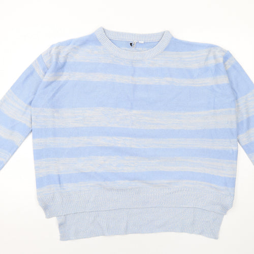 Capsule Womens Blue Round Neck Striped Acrylic Pullover Jumper Size S