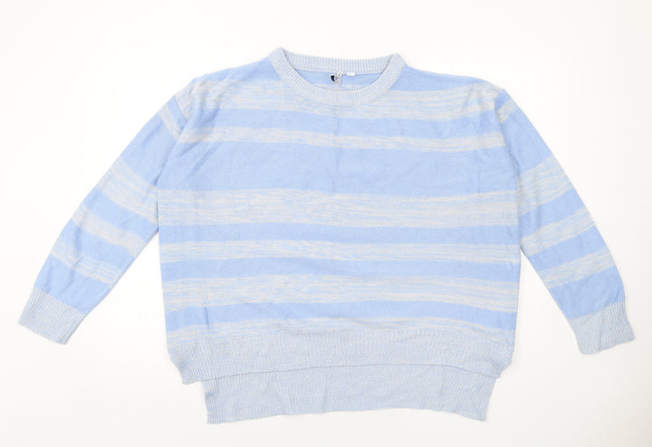 Capsule Womens Blue Round Neck Striped Acrylic Pullover Jumper Size S