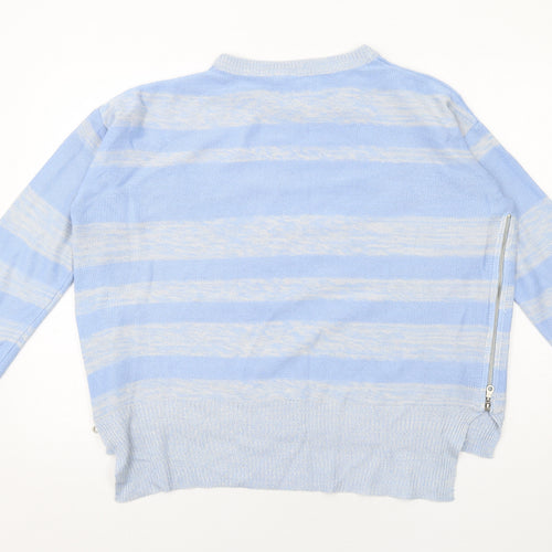 Capsule Womens Blue Round Neck Striped Acrylic Pullover Jumper Size S