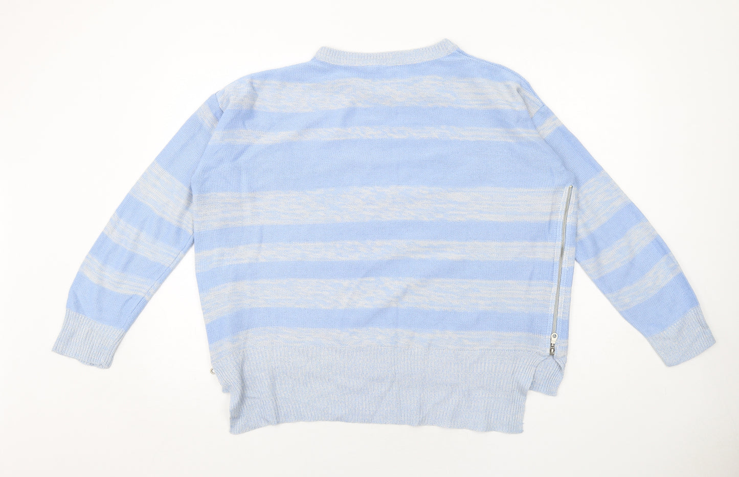 Capsule Womens Blue Round Neck Striped Acrylic Pullover Jumper Size S