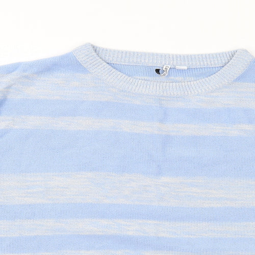Capsule Womens Blue Round Neck Striped Acrylic Pullover Jumper Size S