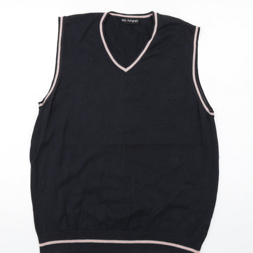 Autograph Mens Black V-Neck Cotton Vest Jumper Size M Sleeveless