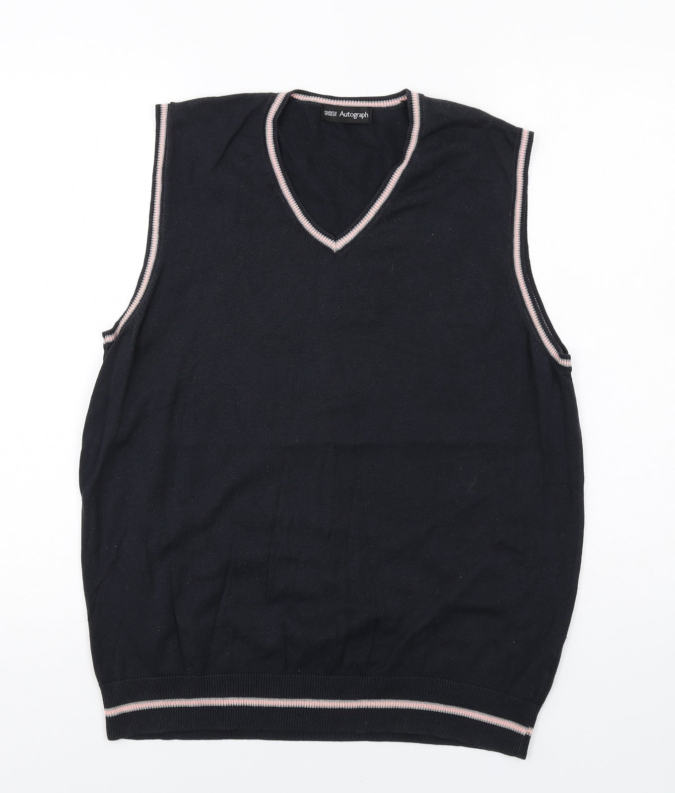 Autograph Mens Black V-Neck Cotton Vest Jumper Size M Sleeveless