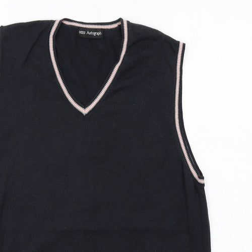 Autograph Mens Black V-Neck Cotton Vest Jumper Size M Sleeveless