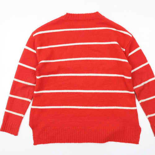 Marks and Spencer Womens Red Round Neck Striped Acrylic Pullover Jumper Size M