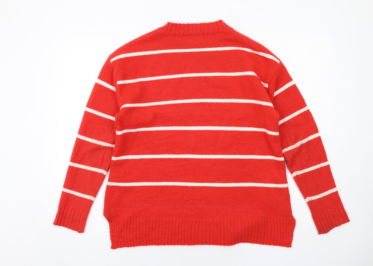 Marks and Spencer Womens Red Round Neck Striped Acrylic Pullover Jumper Size M