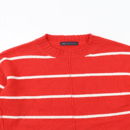 Marks and Spencer Womens Red Round Neck Striped Acrylic Pullover Jumper Size M
