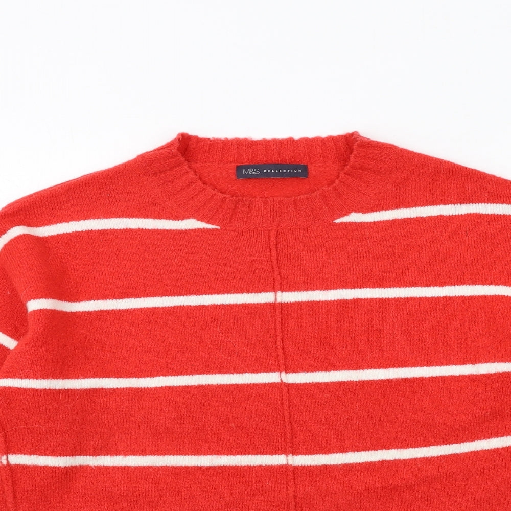 Marks and Spencer Womens Red Round Neck Striped Acrylic Pullover Jumper Size M