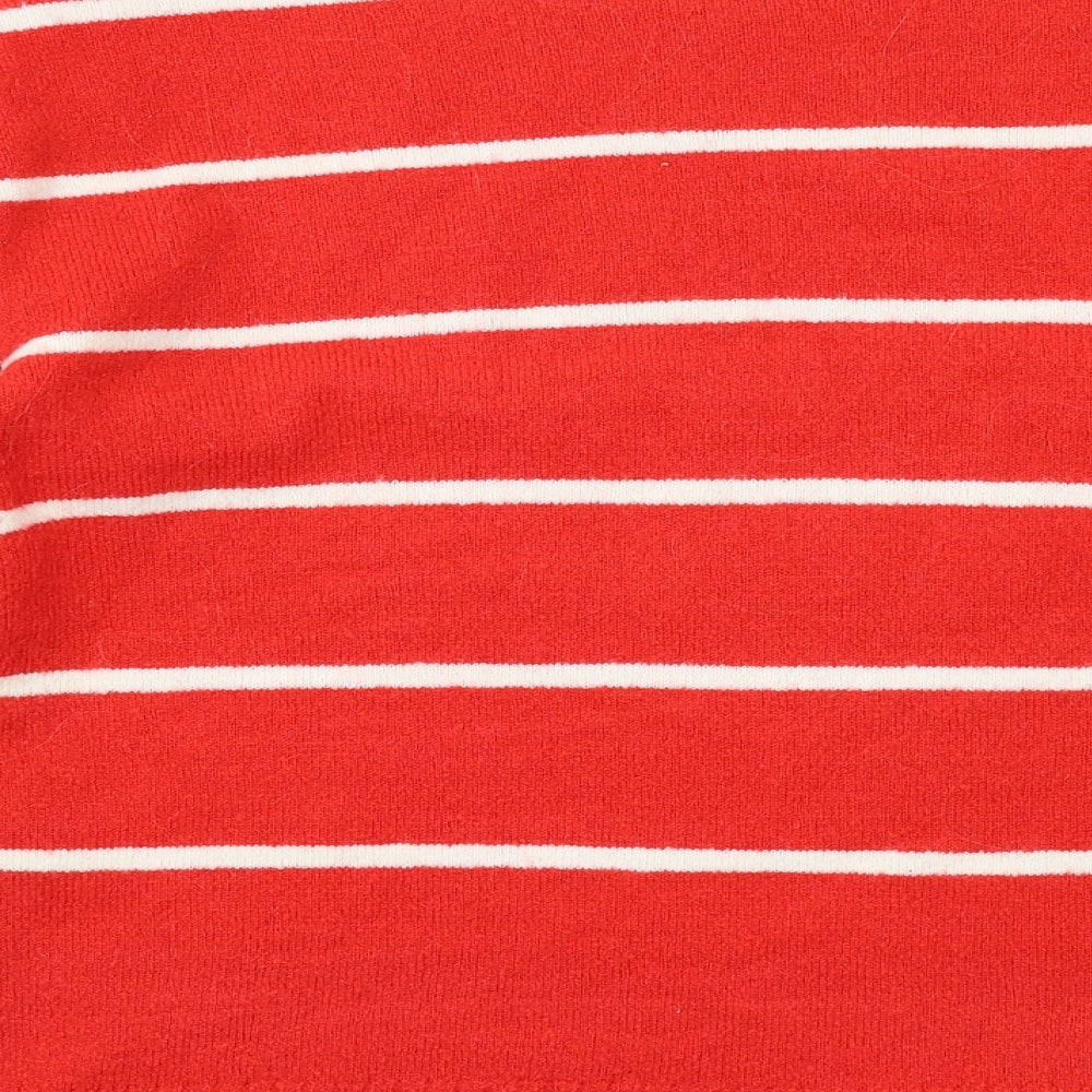 Marks and Spencer Womens Red Round Neck Striped Acrylic Pullover Jumper Size M