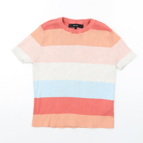 VERO MODA Womens Multicoloured Round Neck Striped Cotton Pullover Jumper Size L