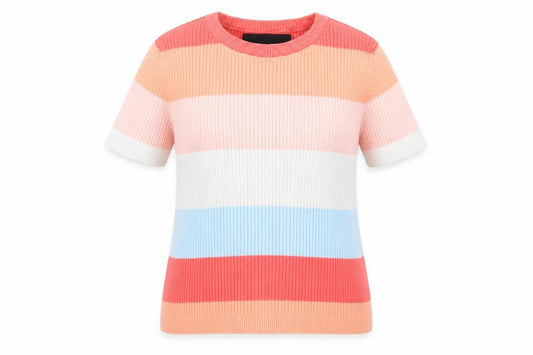 Front view of Vero Moda women’s multicoloured round neck striped cotton jumper, size L