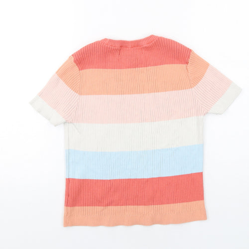 VERO MODA Womens Multicoloured Round Neck Striped Cotton Pullover Jumper Size L