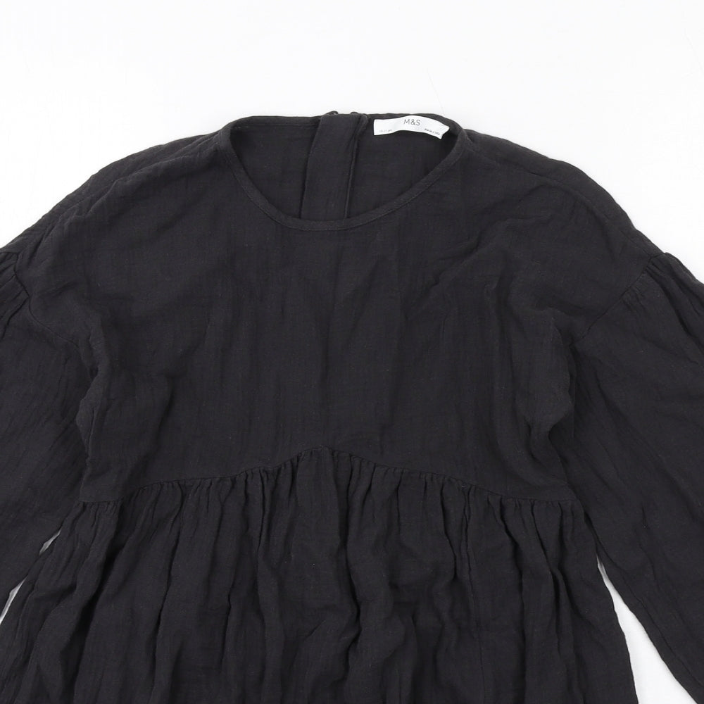 Marks and Spencer Girls Grey Cotton Skater Dress Size 10-11 Years Round Neck Zip