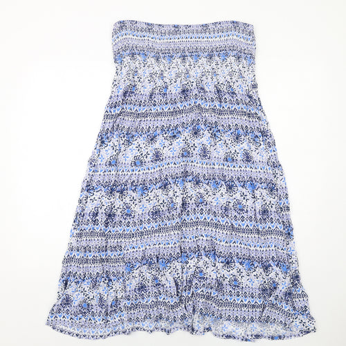 MANTARAY PRODUCTS Womens Blue Floral Viscose A-Line Size 14 Square Neck Pullover - Strapless Shirred