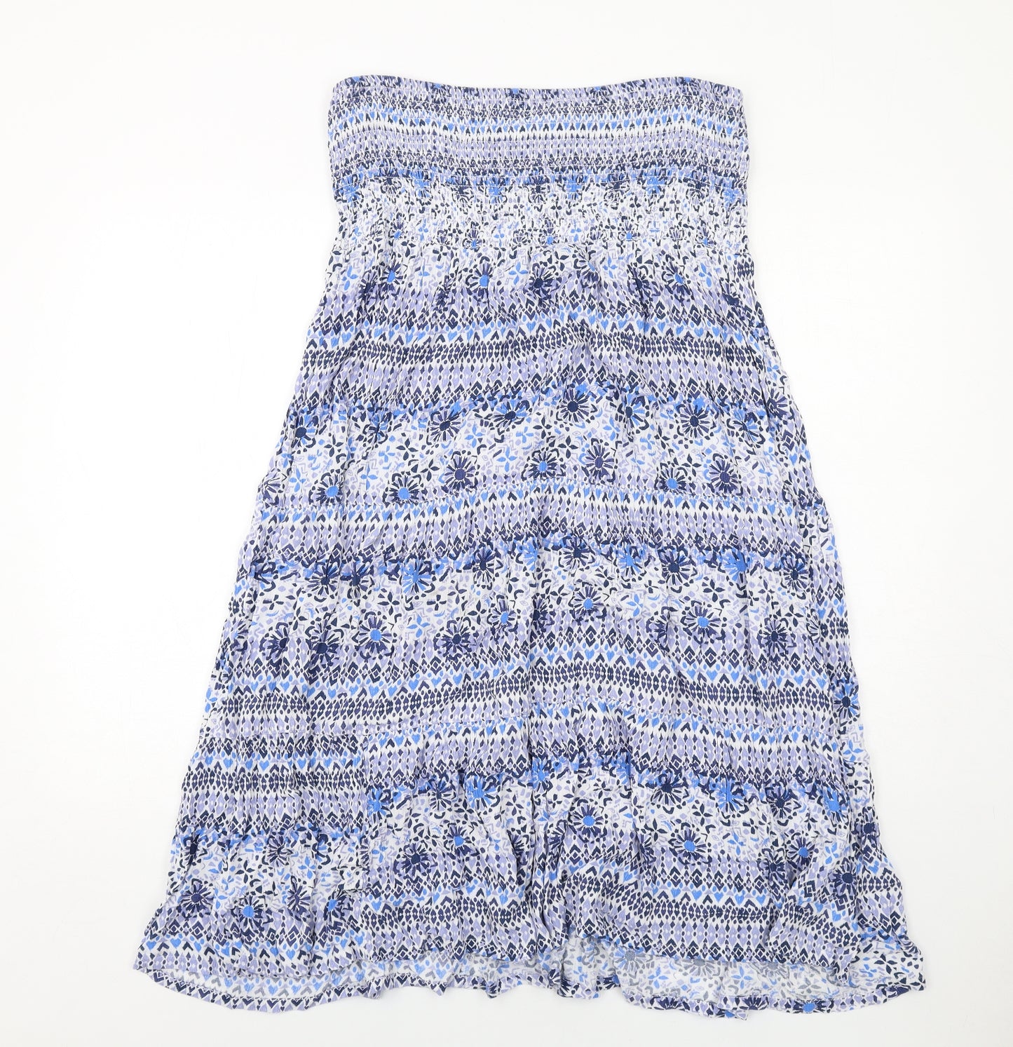 MANTARAY PRODUCTS Womens Blue Floral Viscose A-Line Size 14 Square Neck Pullover - Strapless Shirred