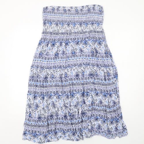 MANTARAY PRODUCTS Womens Blue Floral Viscose A-Line Size 14 Square Neck Pullover - Strapless Shirred