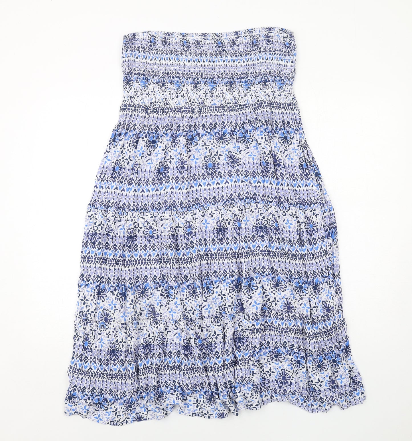 MANTARAY PRODUCTS Womens Blue Floral Viscose A-Line Size 14 Square Neck Pullover - Strapless Shirred