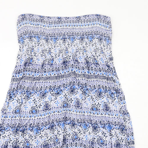 MANTARAY PRODUCTS Womens Blue Floral Viscose A-Line Size 14 Square Neck Pullover - Strapless Shirred