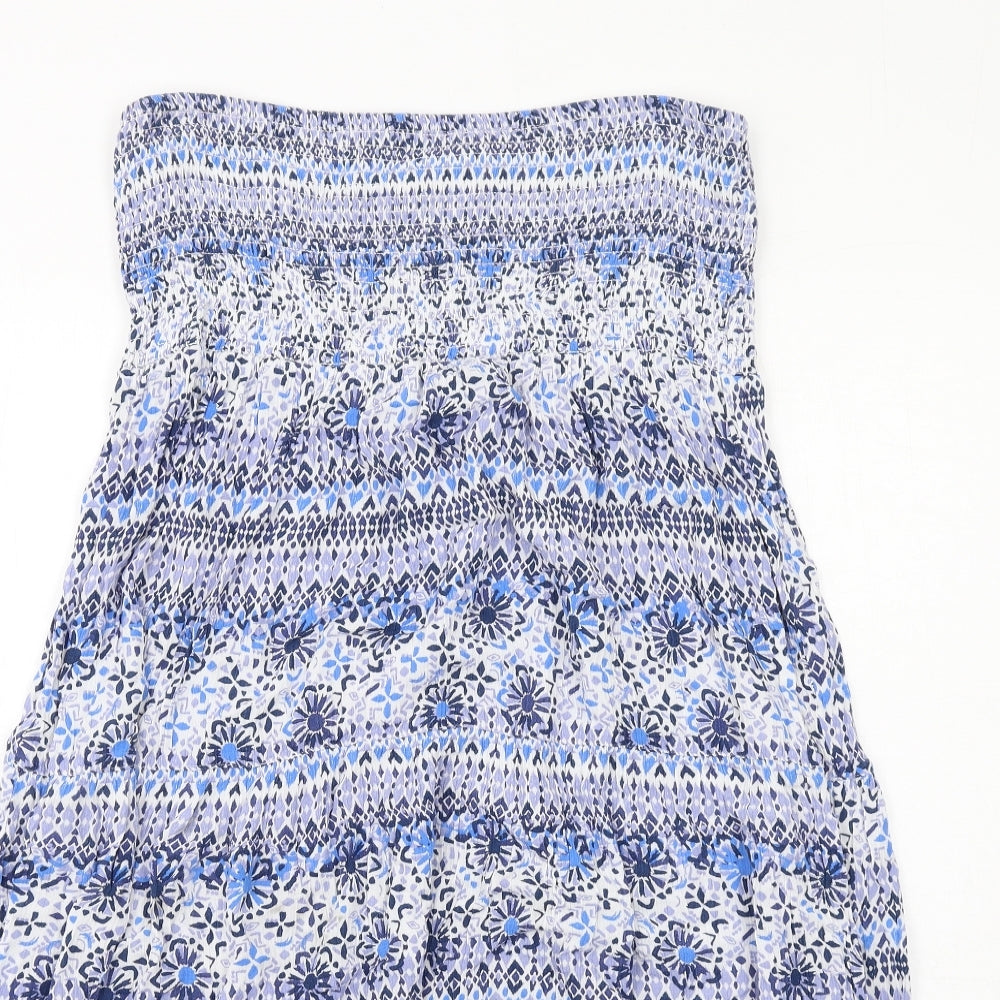 MANTARAY PRODUCTS Womens Blue Floral Viscose A-Line Size 14 Square Neck Pullover - Strapless Shirred