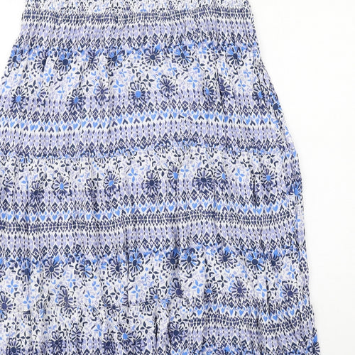 MANTARAY PRODUCTS Womens Blue Floral Viscose A-Line Size 14 Square Neck Pullover - Strapless Shirred