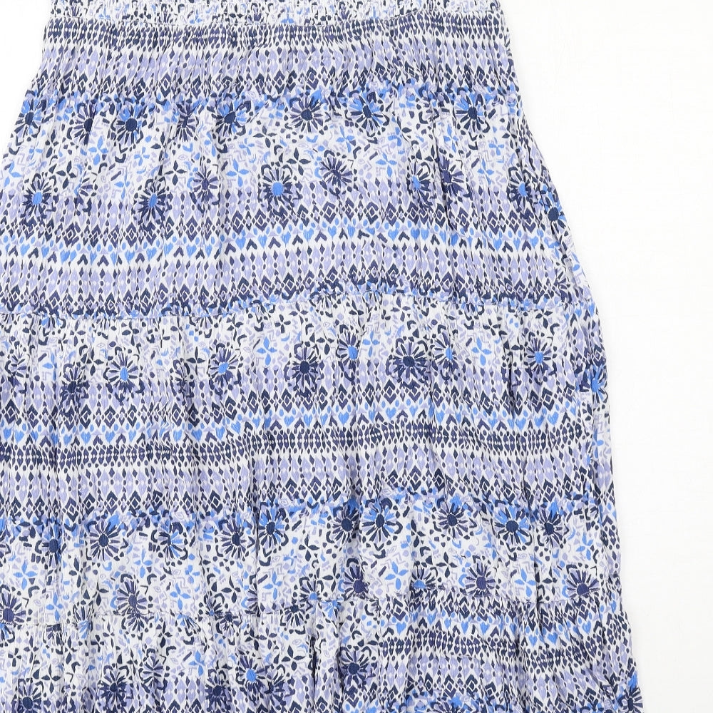 MANTARAY PRODUCTS Womens Blue Floral Viscose A-Line Size 14 Square Neck Pullover - Strapless Shirred