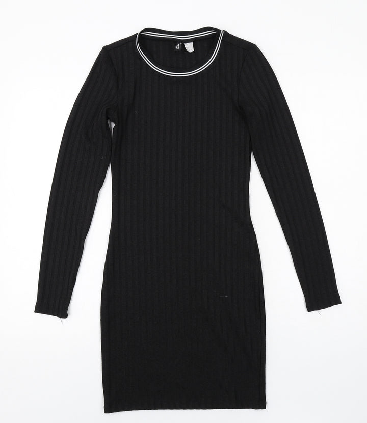 H&M Womens Black Polyester Mini Size 6 Round Neck Pullover - Ribbed