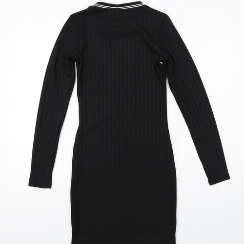 H&M Womens Black Polyester Mini Size 6 Round Neck Pullover - Ribbed