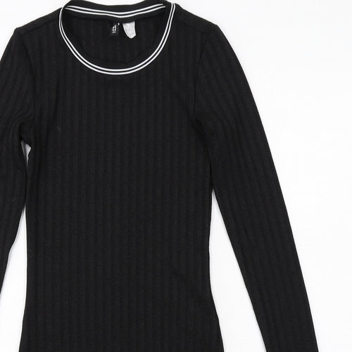 H&M Womens Black Polyester Mini Size 6 Round Neck Pullover - Ribbed