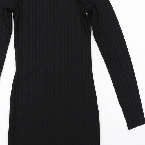 H&M Womens Black Polyester Mini Size 6 Round Neck Pullover - Ribbed