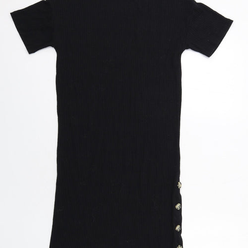 Pull&Bear Womens Black Viscose T-Shirt Dress Size XS Crew Neck Pullover - Ribbed